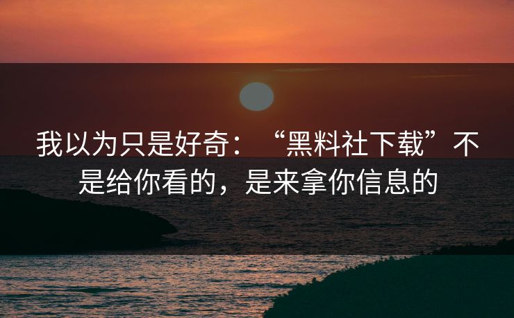 我以为只是好奇：“黑料社下载”不是给你看的，是来拿你信息的
