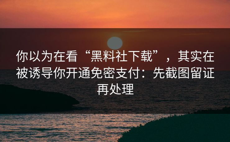 你以为在看“黑料社下载”，其实在被诱导你开通免密支付：先截图留证再处理