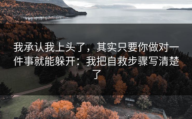 我承认我上头了,其实只要你做对一件事就能躲开:我把自救步骤写清楚了 我承认我上头了,其实只要你做对一件事就能躲开:我把自救步骤写清楚了